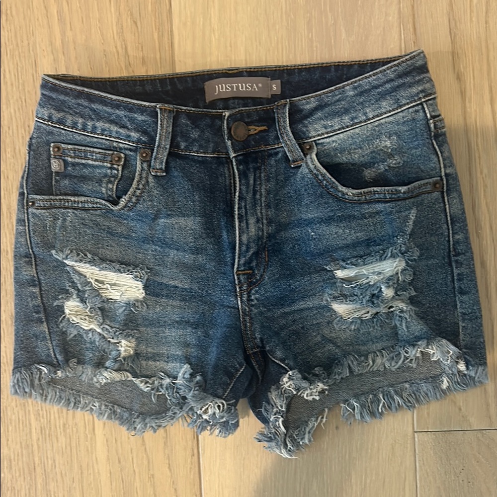 Just USA Women's Distressed Denim Shorts - Blue